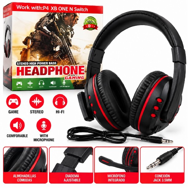 &ua AURICULAR PS4 / PC / XBOX ONE GAMER P-108 ROJO